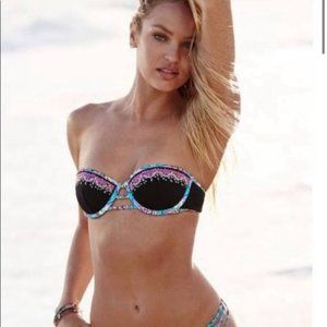Victoria’s Secret Black Strappy “The Flirt Bandeau” Bikini Top Size 34B